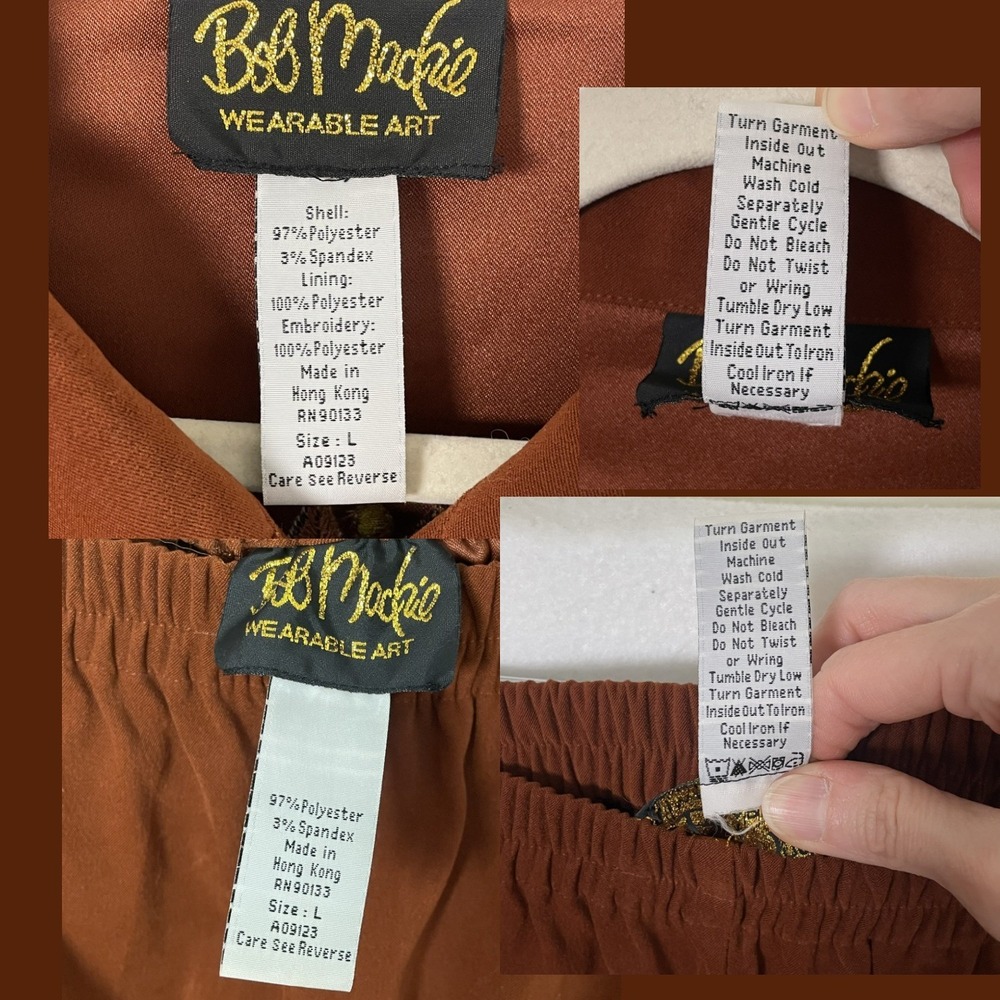 VTG Bob Mackie Wearable Art L 2pc Set Rust Embroidered Jacket Pants Hong‎ Kong - Picture 15 of 16